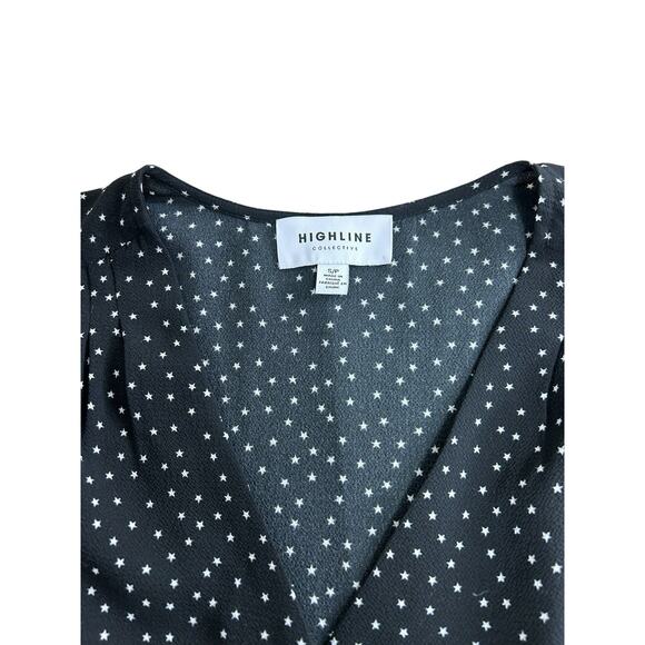 Highline Collective Black V-Neck Blouse Sz Small Star Print Long-Sleeve Top - Picture 3 of 8
